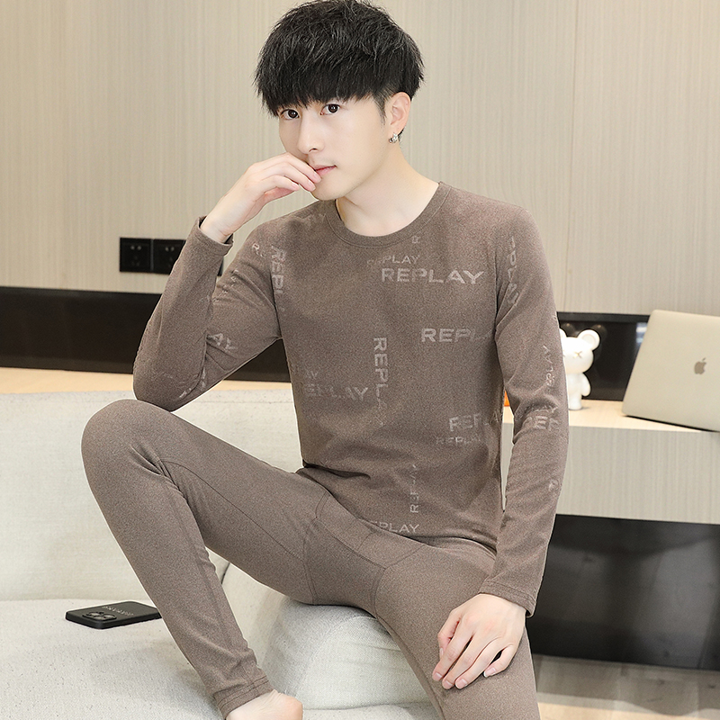 男士圆领保暖内衣套装秋冬季德绒防寒发热打底衫双面磨毛秋衣秋裤