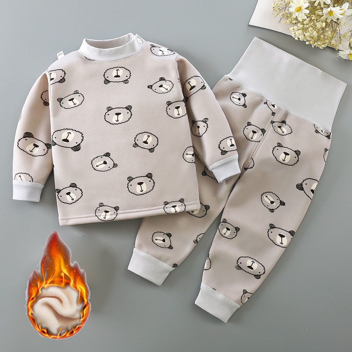 秋冬季宝宝小孩小童儿童保暖内衣套装加厚加绒保暖衣男女童两件套