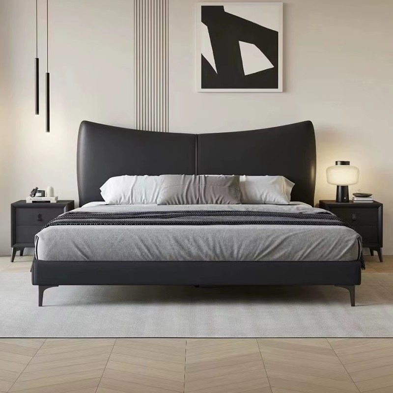 香奈儿真皮床意式轻奢现代简约主卧大床高端大气双人床2024新款床