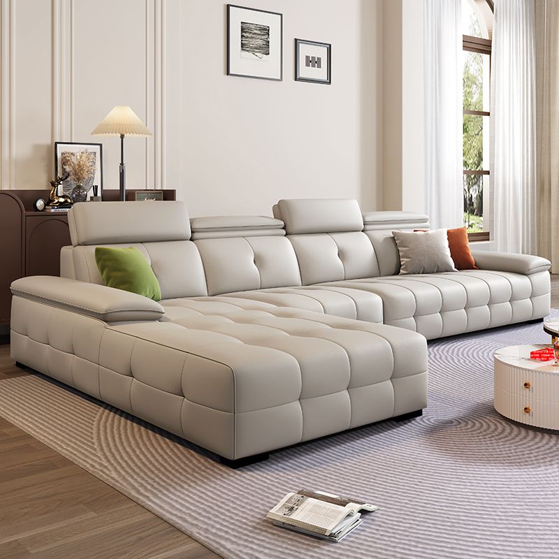 意式极简劳伦斯客厅真皮沙发现代简约贵妃沙发家用奈迪芬真皮沙发