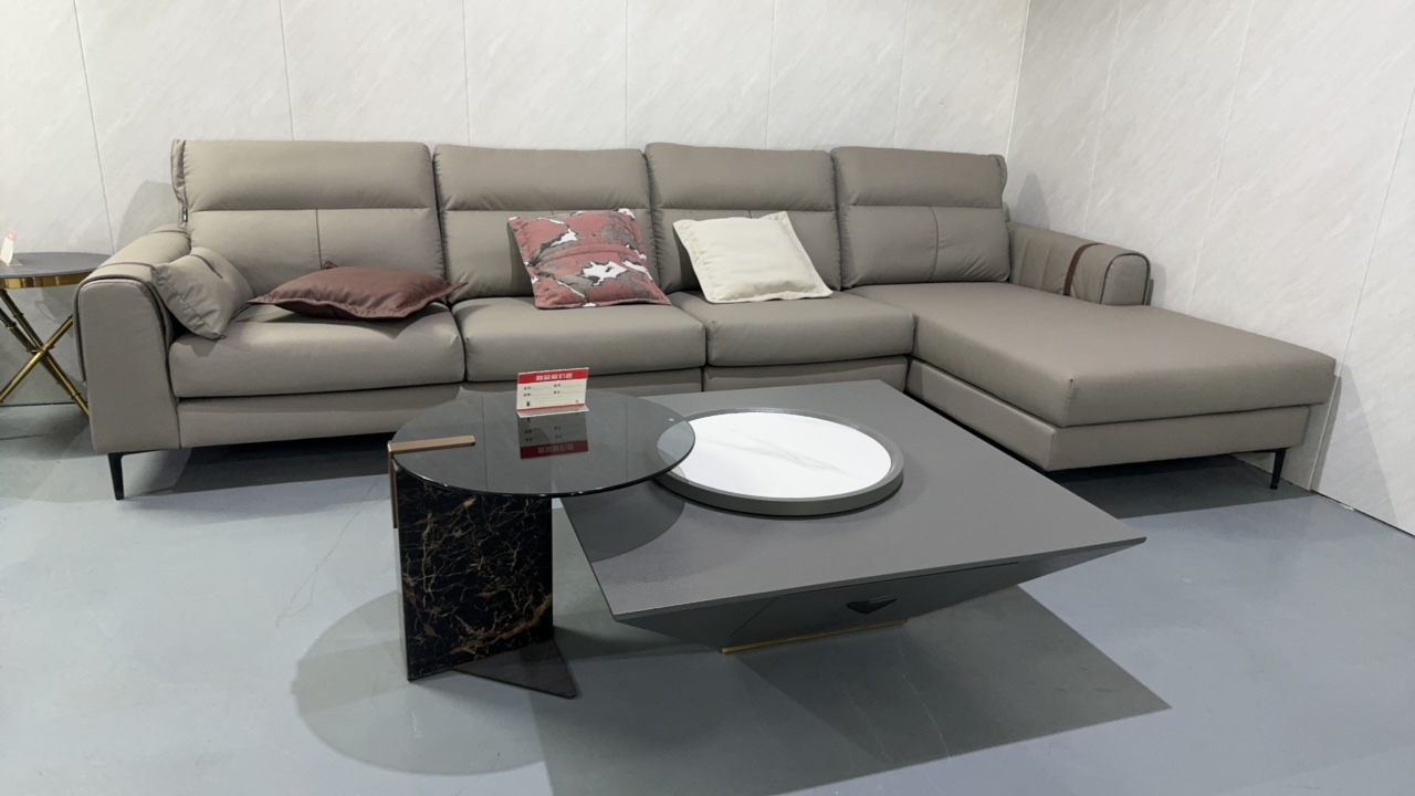 3.5米生态真皮沙发简约现代风格