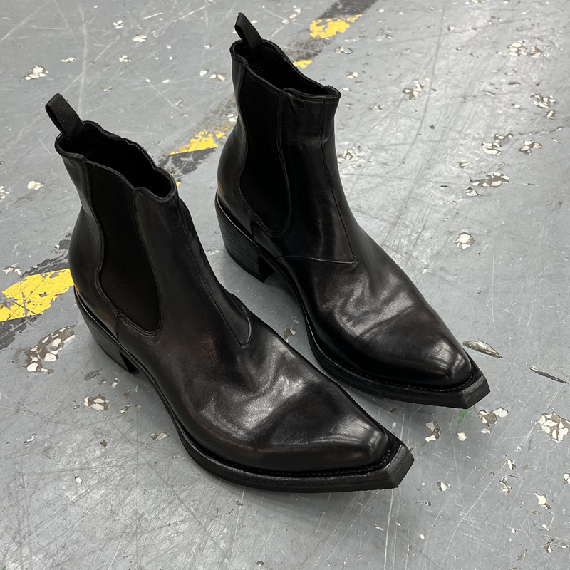 NIDdeGUEPES马皮固特异水洗尖头皮底增高厚底切尔西鞋巫师靴1.0