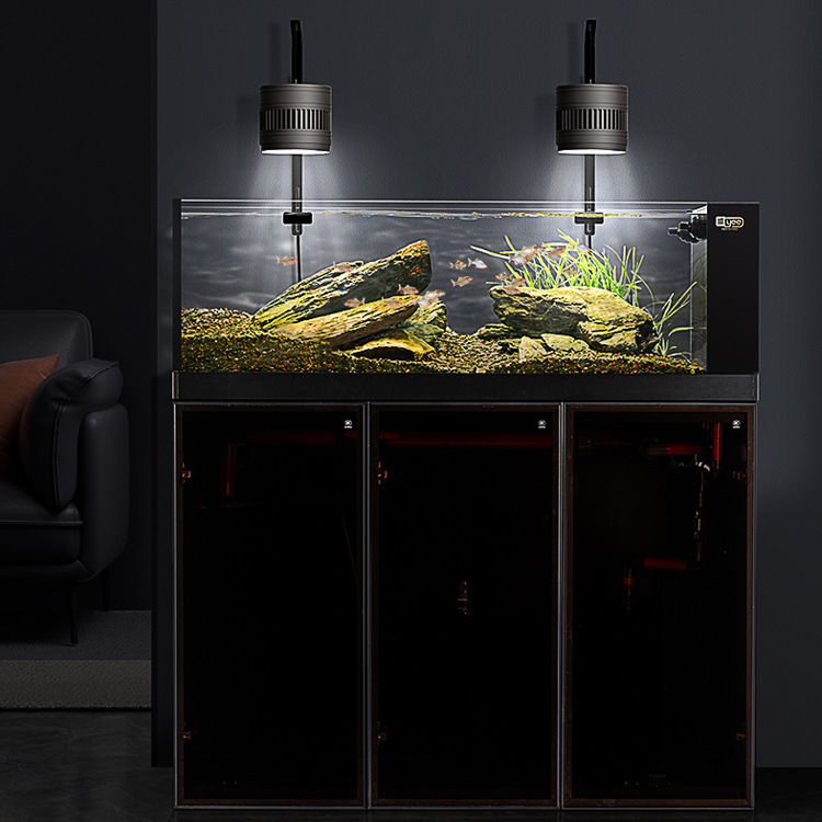  yee工业风原生溪流金鱼缸客厅底滤超白玻璃侧溢流下过滤水族箱