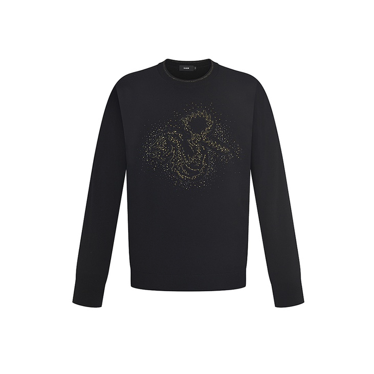 RARE威雅男装黑金R字龙重工艺圆领长袖毛衫