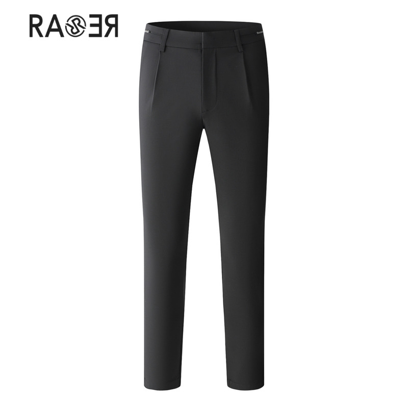 RARE意大利威雅 男装黑色腰头可调节拉链商务绅士休闲裤