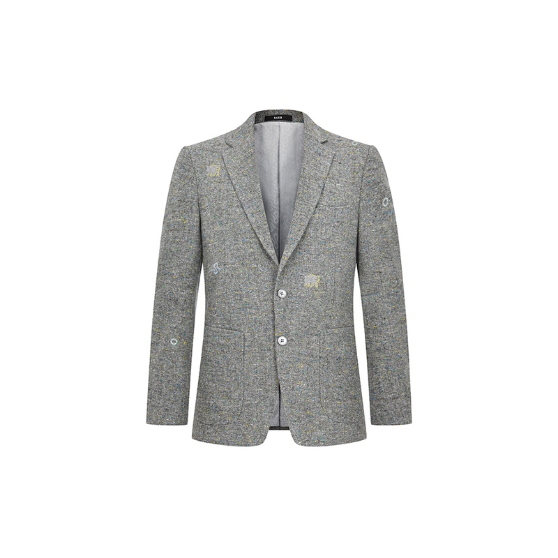 RARE威雅 秋冬灰色粗纺手工钉珠西服外套 男士西服