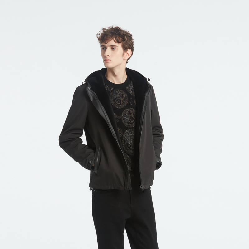 RARE威雅男装秋冬新款外套男双侧斜插袋连帽款男士黑色尼克服