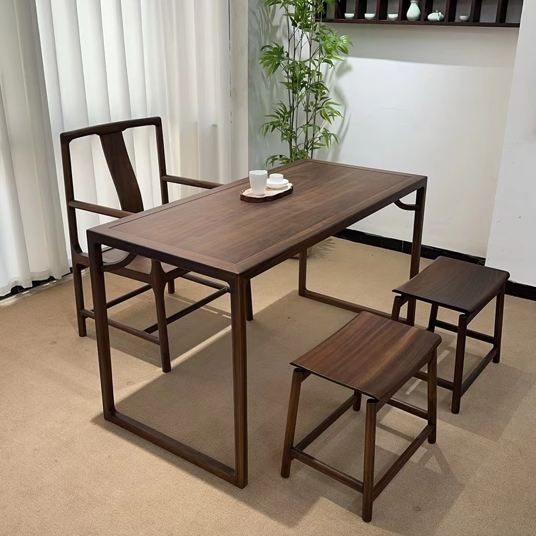 禅意小桌北美黑胡桃新中式客厅家用简约茶桌椅北欧长方形办公