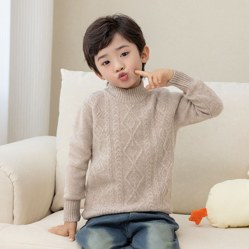 100%纯羊毛 儿童羊毛衫加厚菱形格男女童
