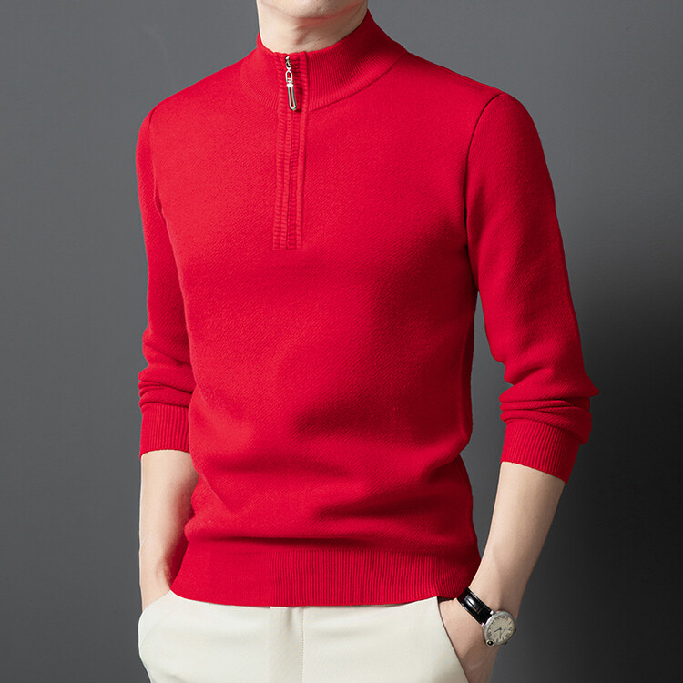 100%纯山羊绒秋冬季男士新款半高拉链长袖针织羊绒衫潮流保暖男装