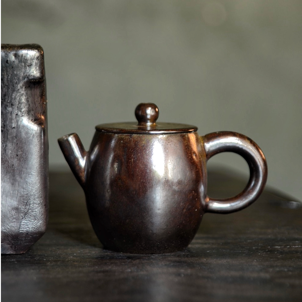 象纹系列柴烧壶柴窑无釉裸烧手作创意玫瑰金窑变茶器李渔钺作品