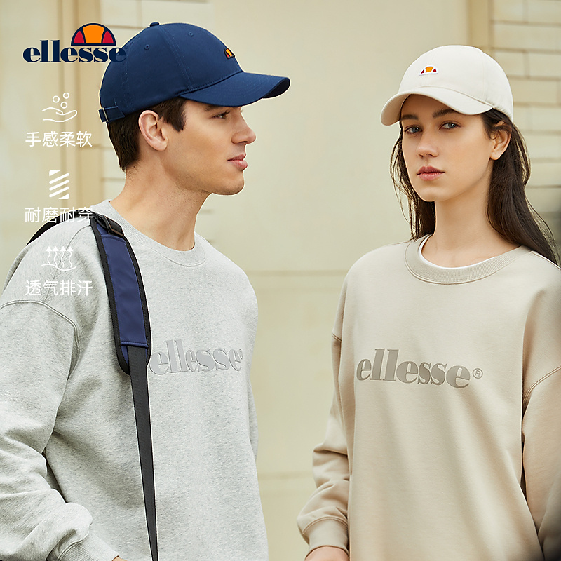 Ellesse运动休闲logo印花卫衣长袖时尚微落肩宽松圆领套头卫衣