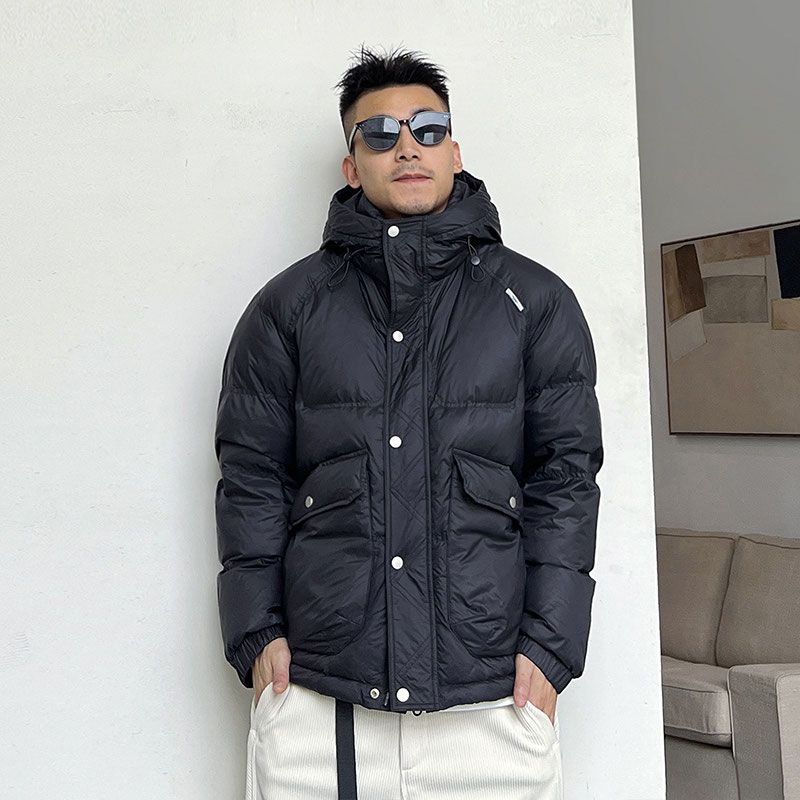 2023冬季潮牌连帽短款羽绒服外套男宽松面包服美式休闲工装白鸭绒