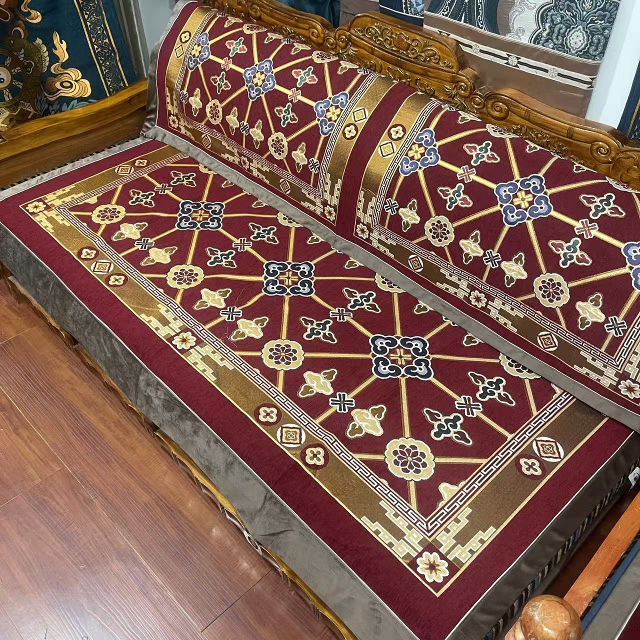 西藏包邮藏床坐垫靠背巾防滑藏式沙发垫雪尼尔不起球不掉色藏式毯