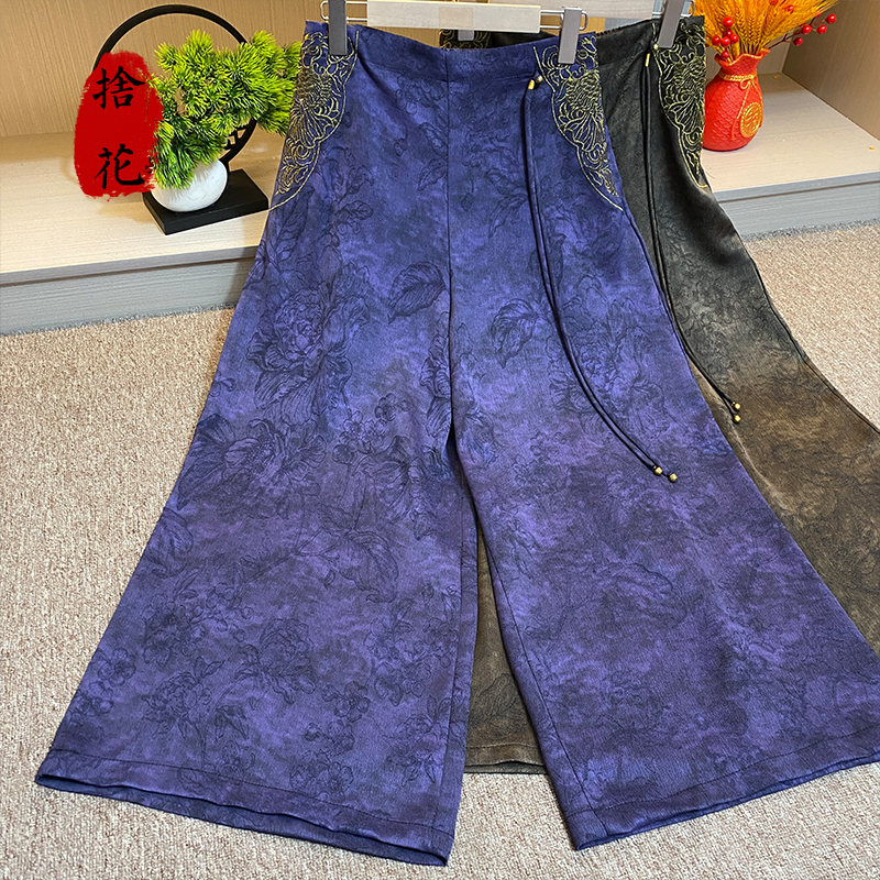 【莹心】新中式中国风国潮刺绣女装长裤高级感设计师提花刺绣68022