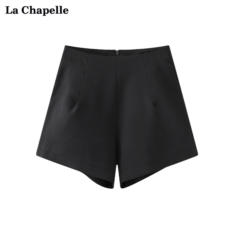 拉夏贝尔/LaChapelle黑色高腰修身短裤女通勤高级感百搭直筒裤子