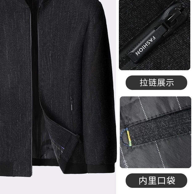 【遂宁恒宣】C45119黑灰色男士夹克简约大方设计外套男士中老年休闲