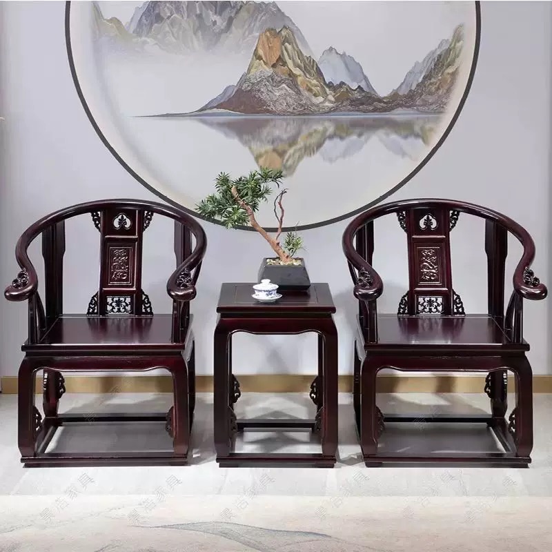 皇宫椅三件套组合中式仿古雕花实木美学皇宫椅桌椅
