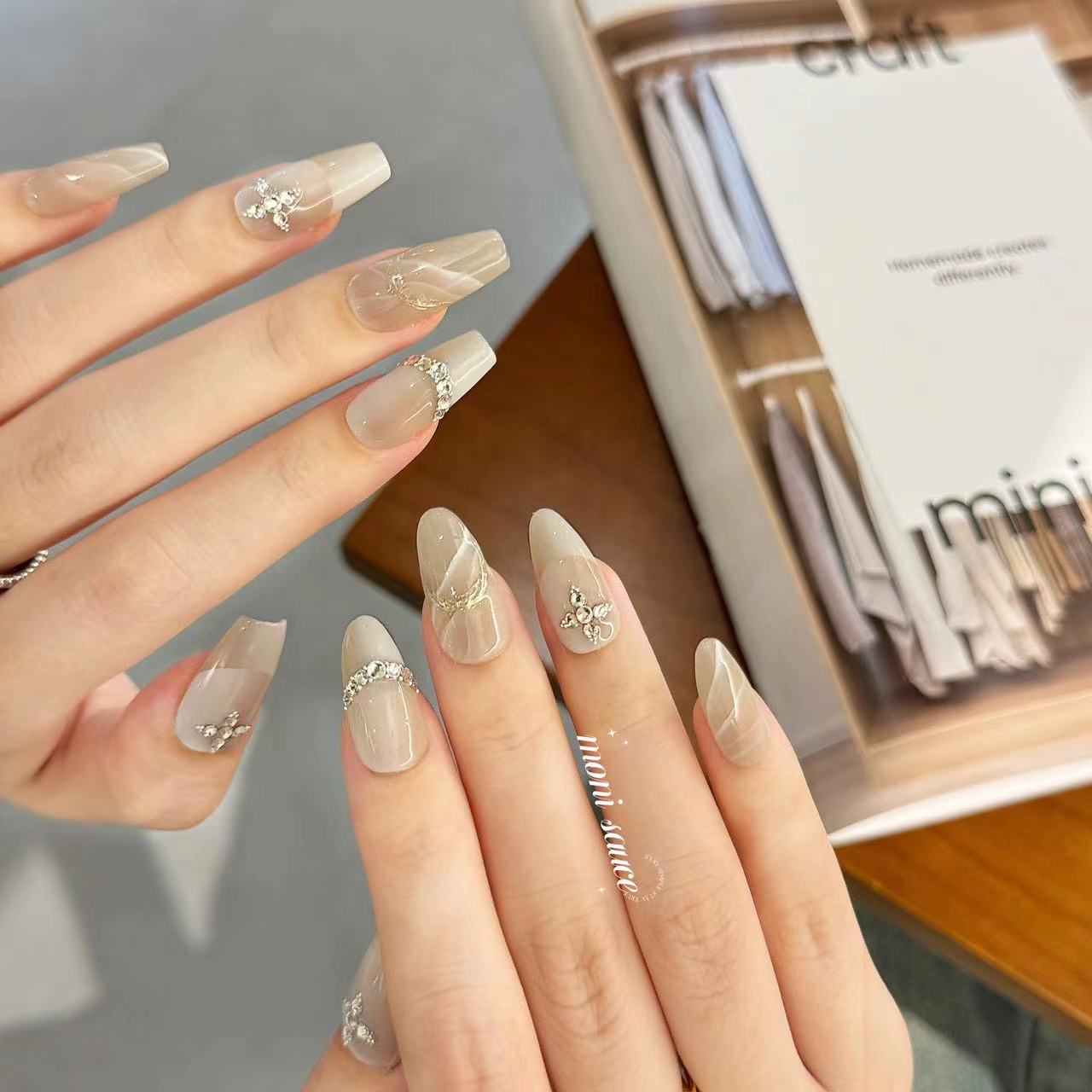 【银色山泉】moni sauce茉妮酱高定施华洛设计穿戴甲气质流行ins风