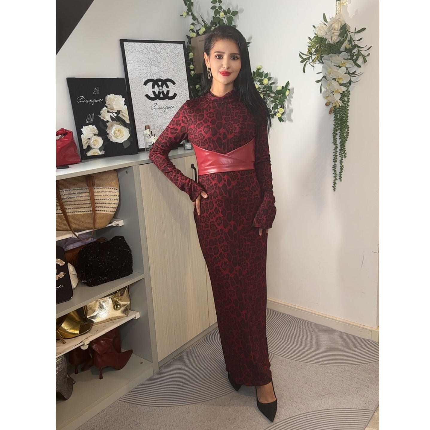 2024冬季新款法式风格连衣裙显瘦时尚网红气质长袖修身衣长125