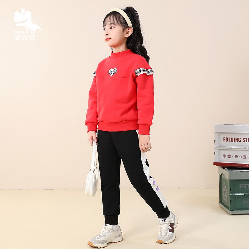 波波龙女童加绒裤子冬季一体绒洋气刺绣裤子针织简约TM223246501