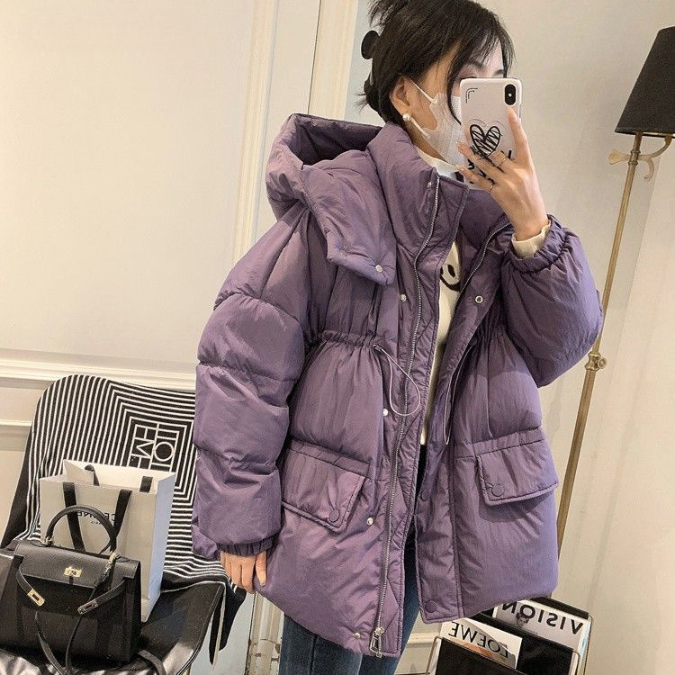 韩版中长款羽绒服女新款冬季韩版加厚抽绳时尚保暖连帽白鸭绒外款