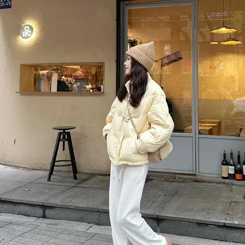 新款羽绒服牛角扣羽绒服女短款新款韩系可爱棉衣冬季学院风白色款