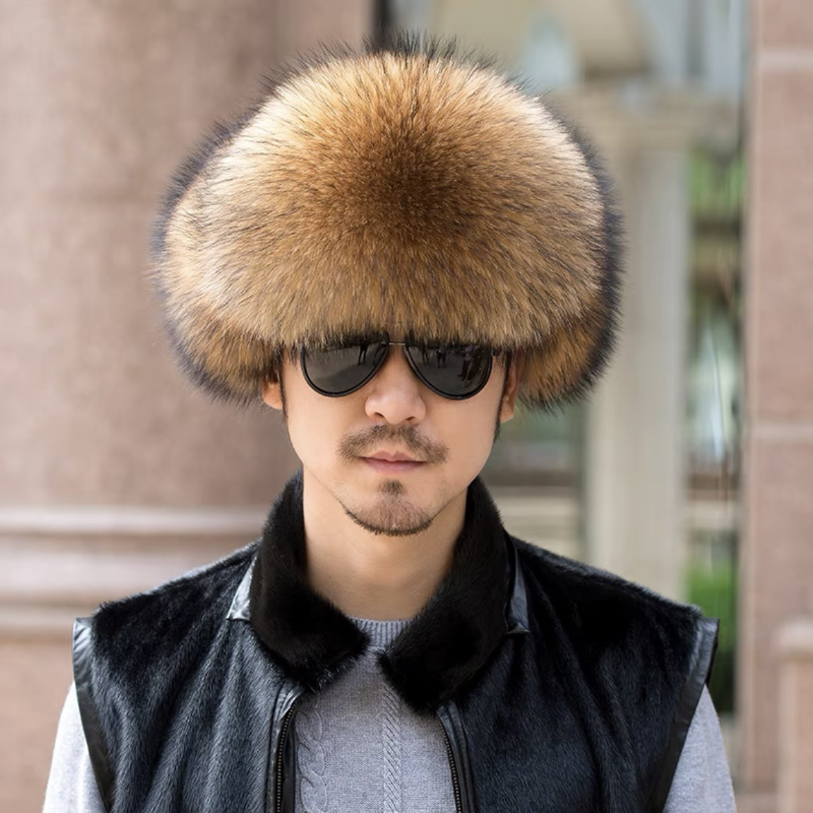 狐狸毛雷锋帽男士冬天中老年真皮护耳貉子毛东北户外滑雪皮草帽子