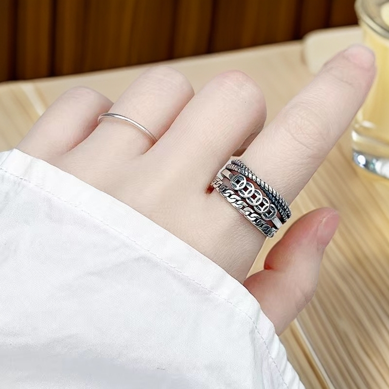 铜合金戒指 百搭小众设计复古食指个性五铜币戒指宽版做旧