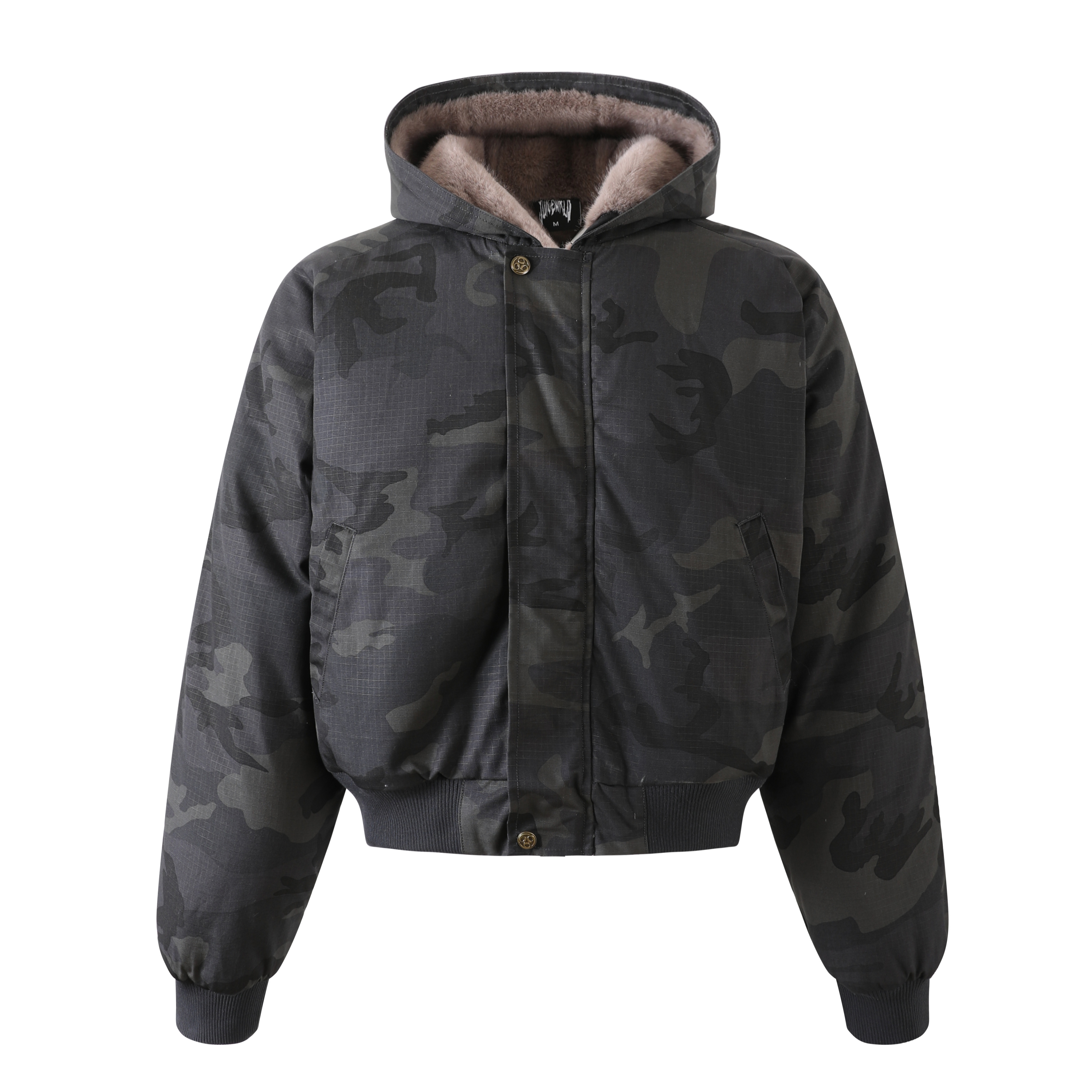 Juicewrld 24秋冬 重磅棉服夹克 三层内胆 黑迷彩洗水工装棉服