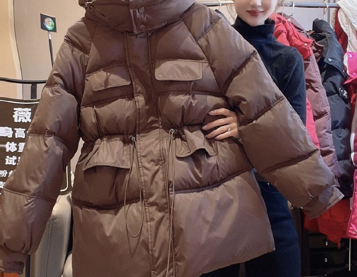 美拉德羽绒棉服女2023冬季新款棉袄连帽中长款收腰棉衣加厚外套潮