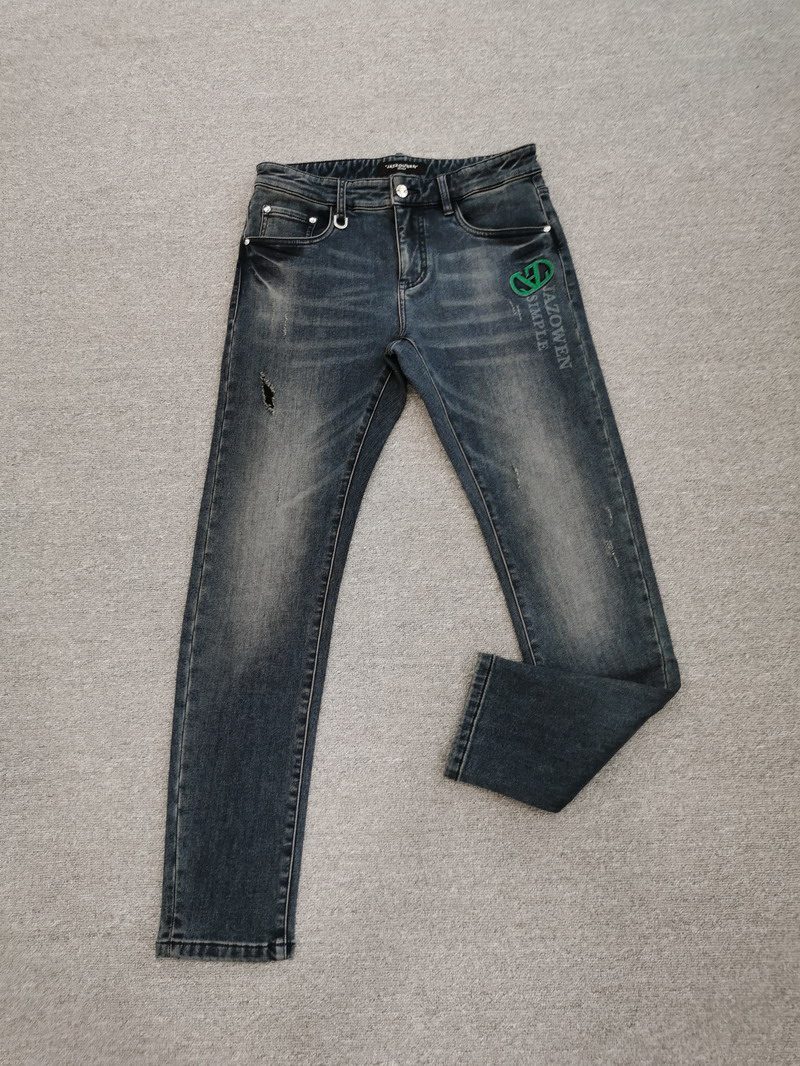 【福利】JAZZ秋冬时尚水洗蓝色加绒直筒修身小脚弹力牛仔裤1590