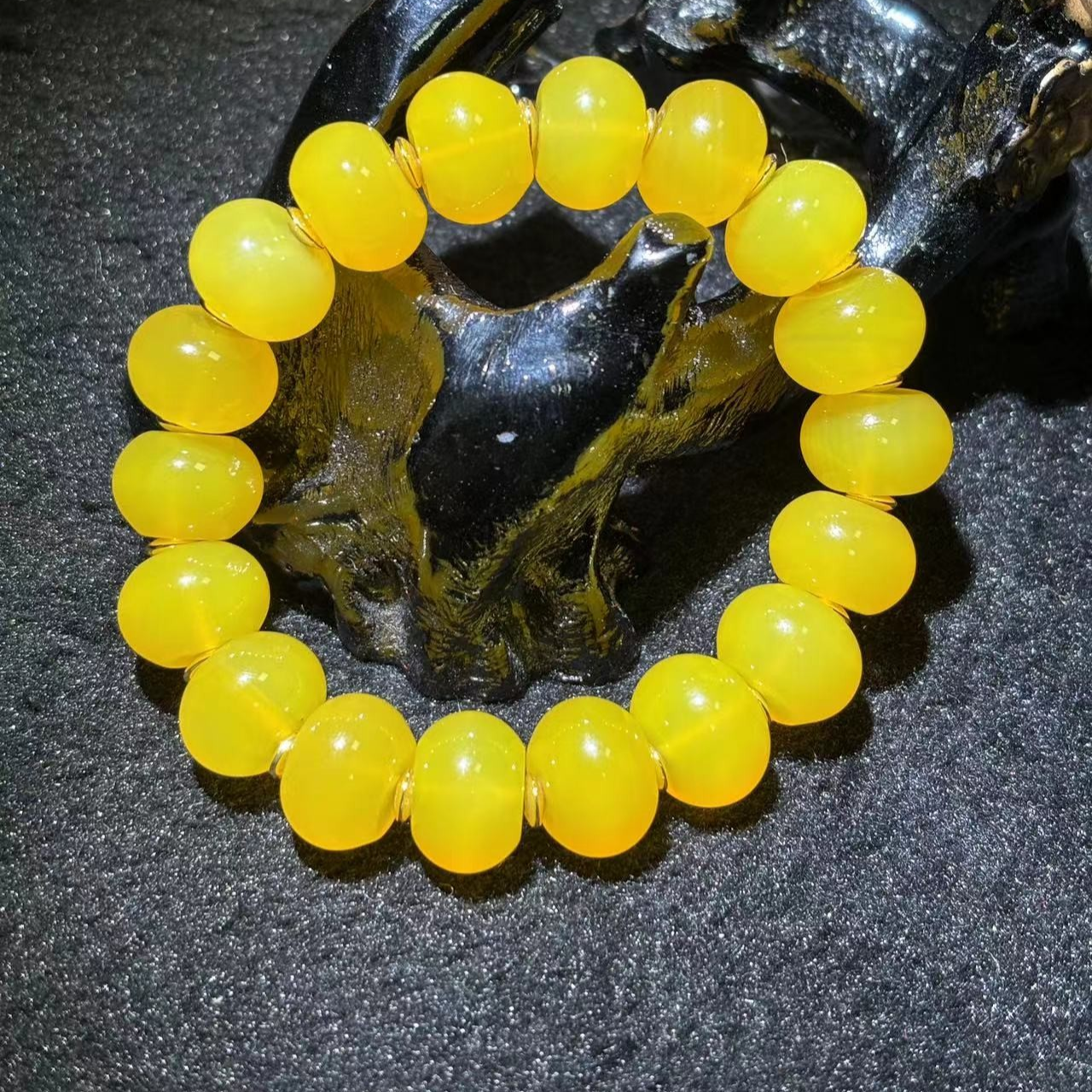 江德洋珠宝S1228仙芝灵宝玉石斛玉黄玛瑙手串-卡14左右-