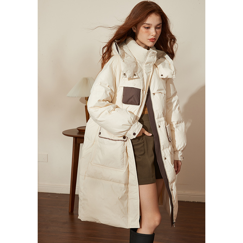 【双色】库恩玛维韩版收腰羽绒服女2023年新款90白鸭绒中长款外套