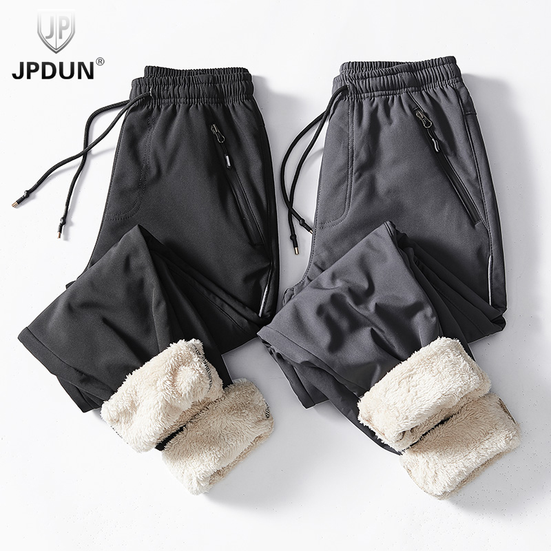  JPDUN秋冬厚款防寒保暖加绒冲锋裤男户外防风防水抓绒软壳登山裤