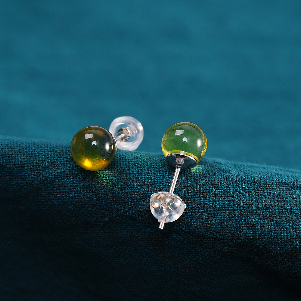 【金奢】3A多米尼加8mm净水蓝珀耳钉#B111光珠