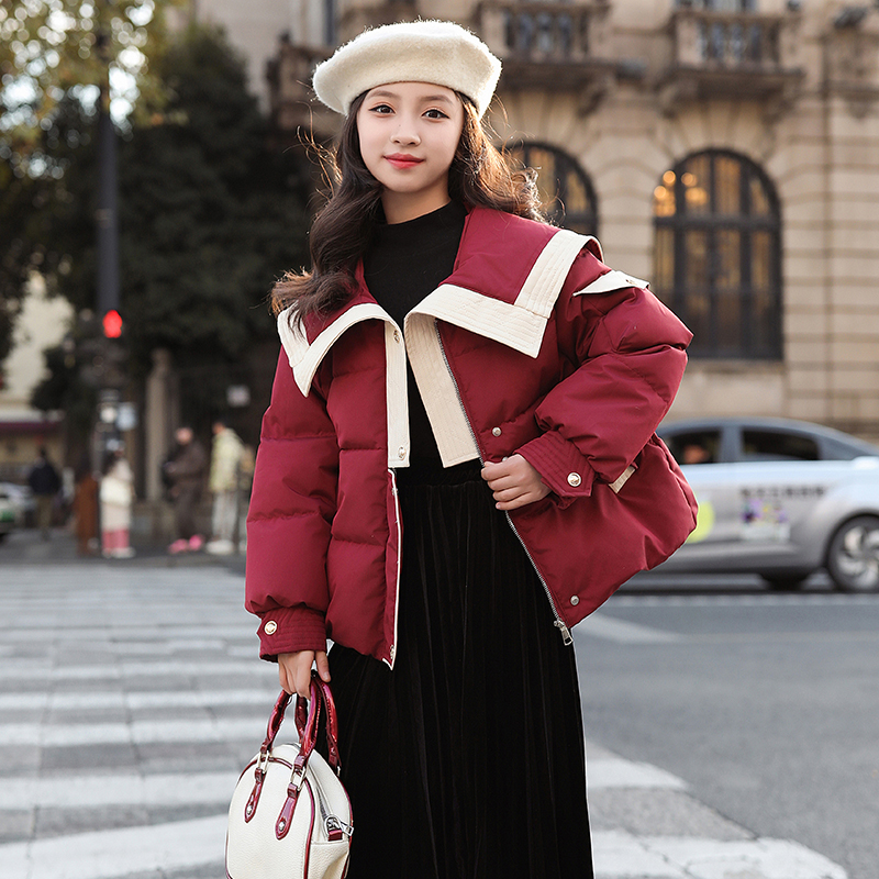 女大童棉服冬季洋气2023新款海军风保暖棉袄女孩冬装加厚棉衣外套