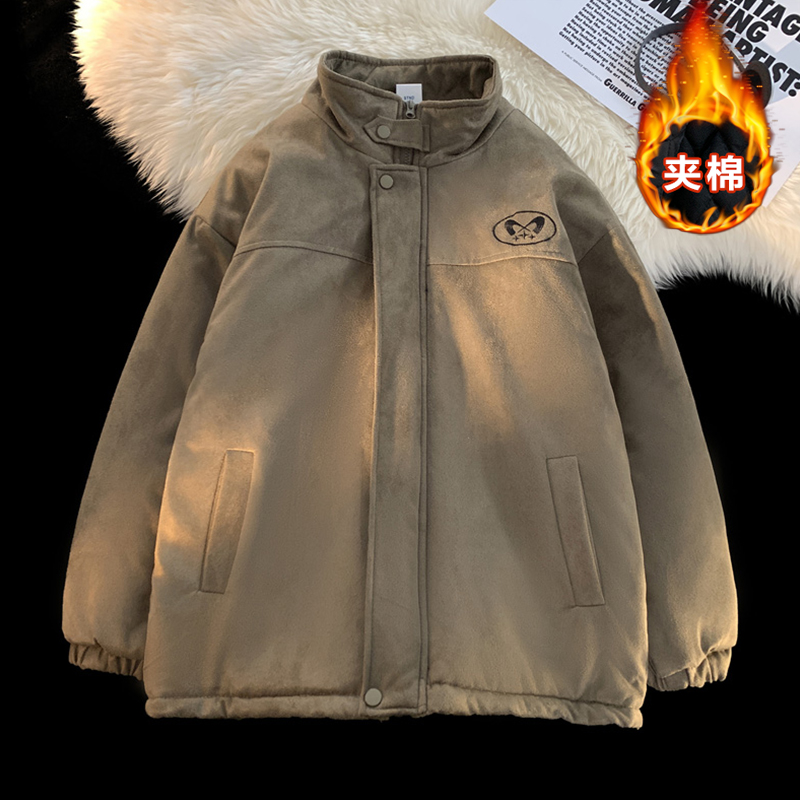 美式复古加厚棉衣男冬季麂皮绒加棉外套潮牌vintage立领休闲棉服