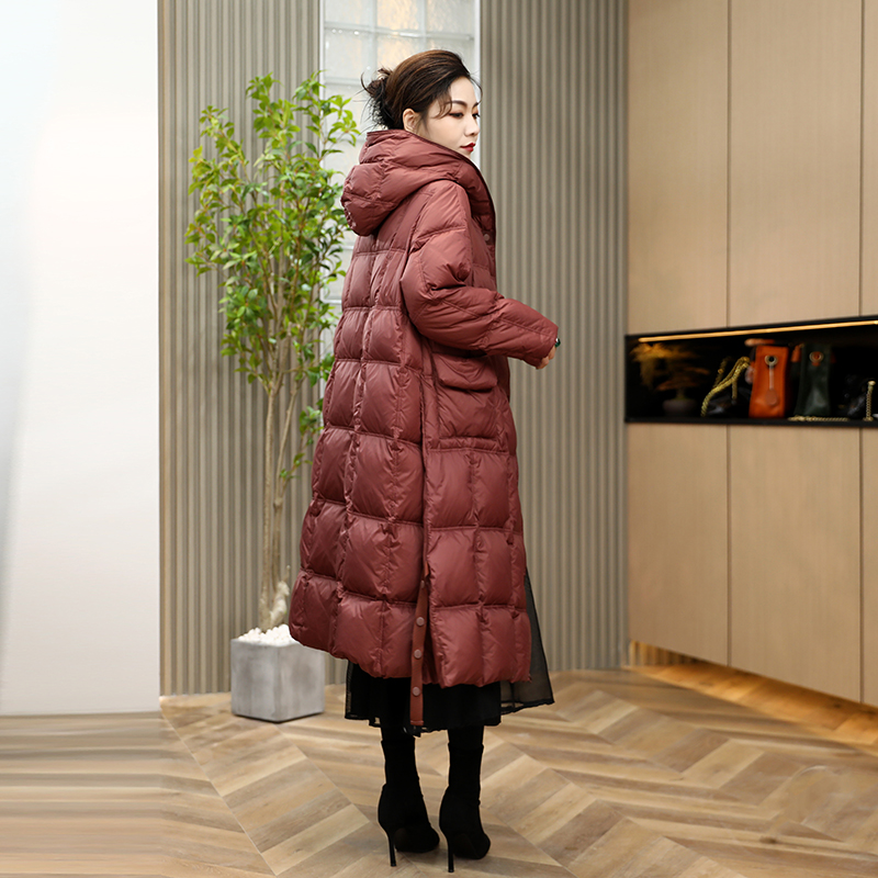 白鸭绒韩版宽松羽绒服女过膝长款冬季保暖外套时尚休闲连帽气质