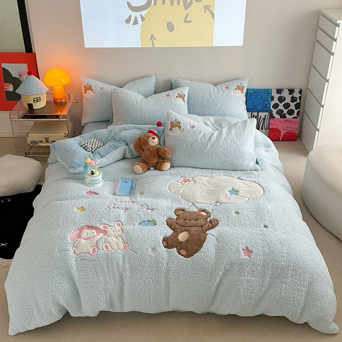 美少女家纺铺2024年贴布绣牛奶绒四件套羊羔绒柔软舒适