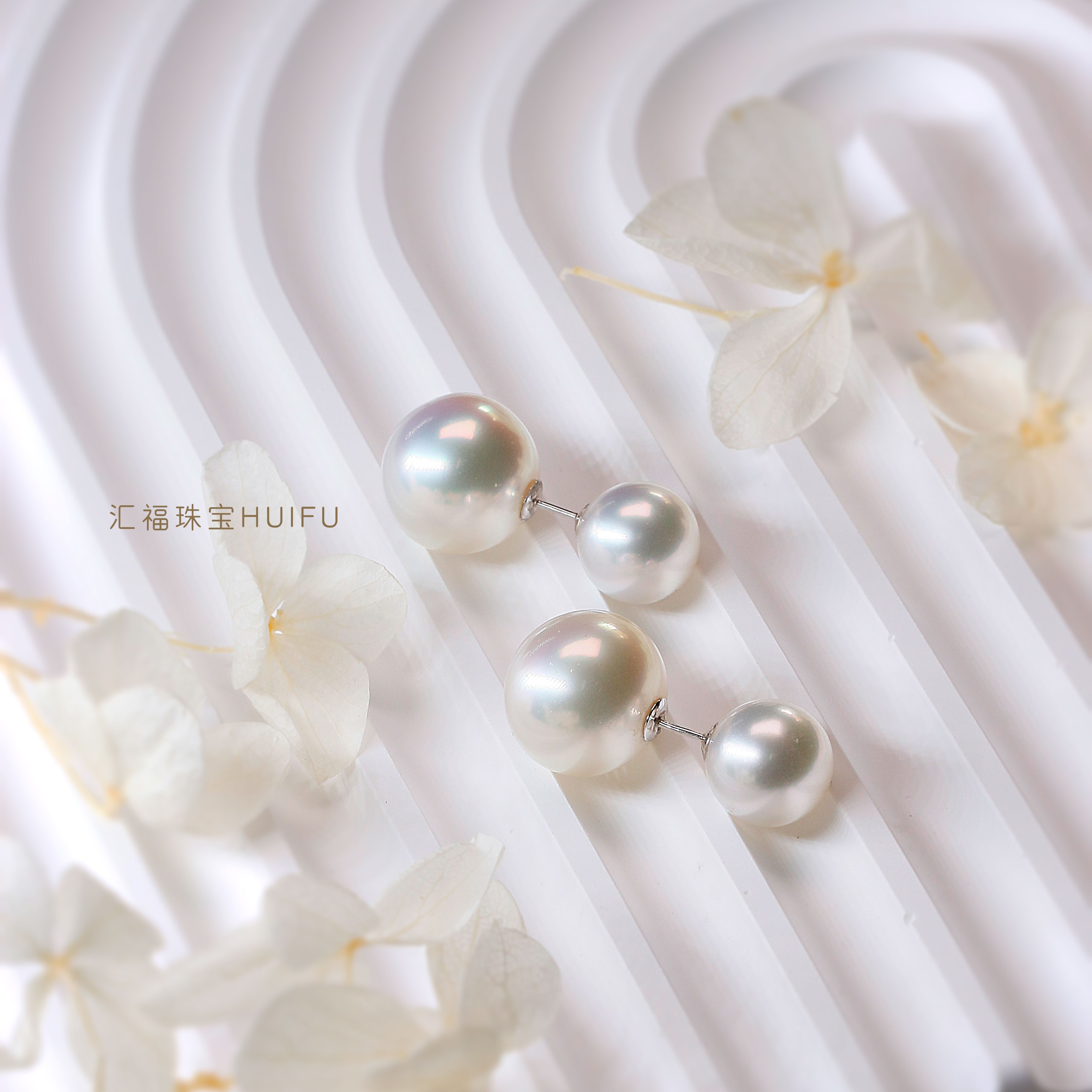 汇福珠宝HUIFU天然淡水珍珠18k镶嵌珍珠耳饰简约百搭时尚高级感女
