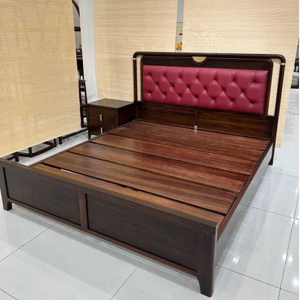 S-153#乌金木新中式实木软包大床