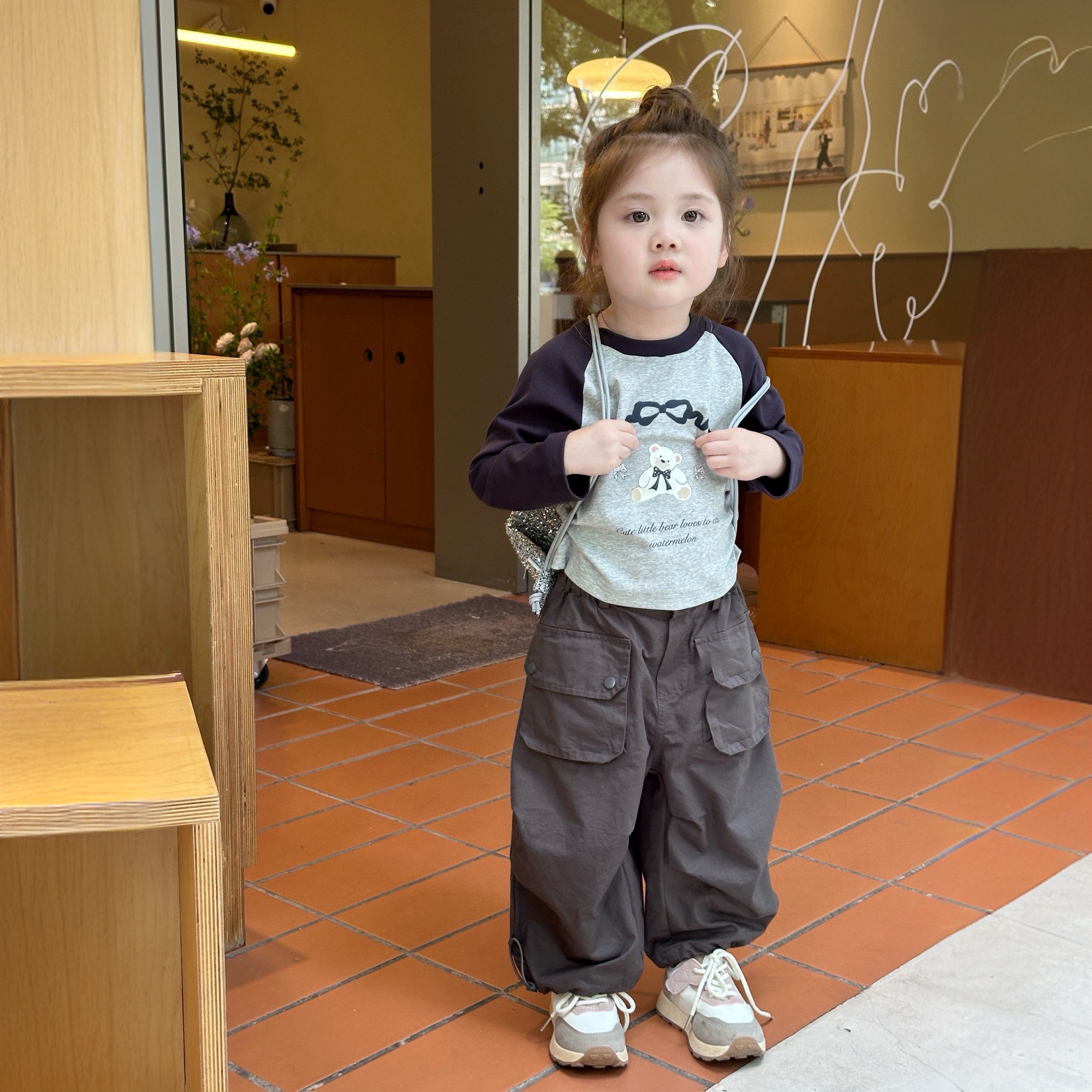 女重秋季洋气工装裤套装女重裤子秋季长袖t大口袋工装裤休闲套装