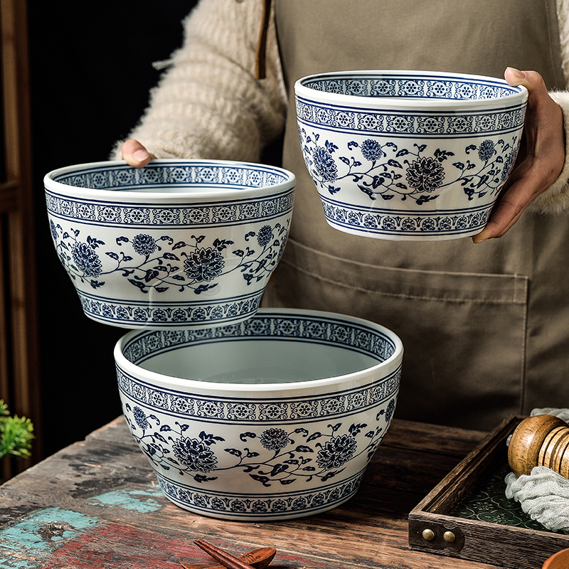 密胺复古青花面馆专用面碗老关中油泼面大老碗塑料钵钵鸡碗调料碗