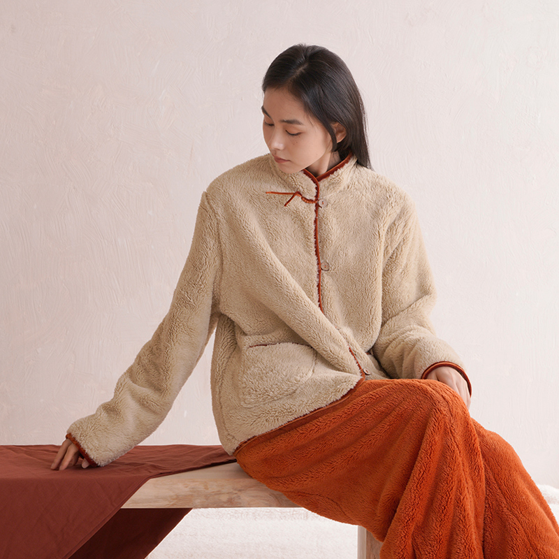 朵朵可可睡衣女士秋冬季珊瑚绒休闲保暖中国风家居服套装030