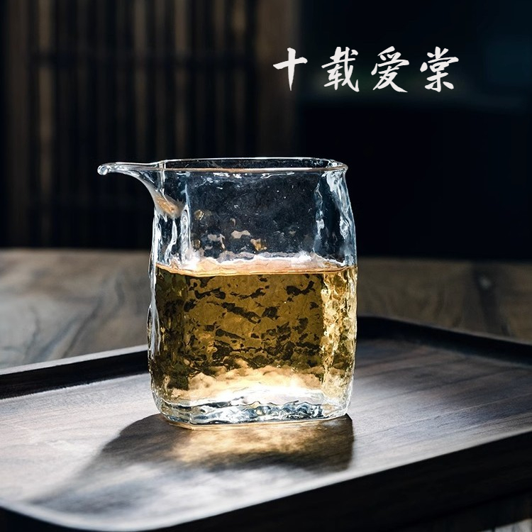 十载爱棠公道杯扁口冰川纹理公道杯高硼硅日式玻璃茶海分茶器公杯