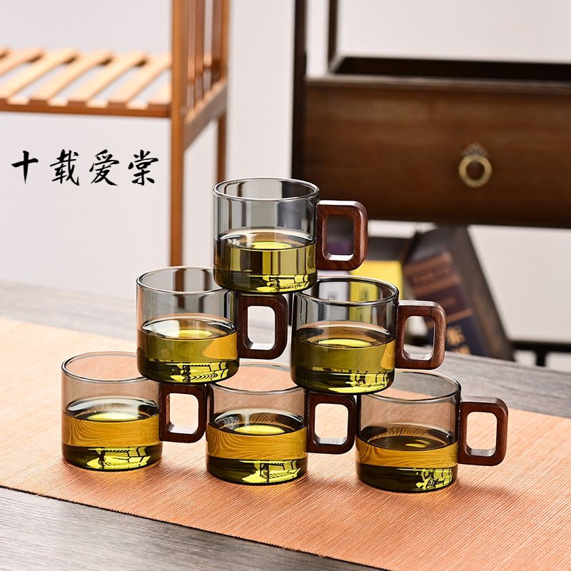 十载爱棠茶杯玻璃中式手工耐热喝茶杯过滤绿茶杯新酒杯主人杯家用