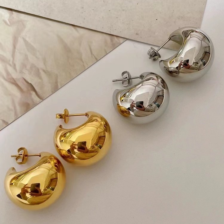 铜合金耳饰 简约百搭小众金色半球耳环ins