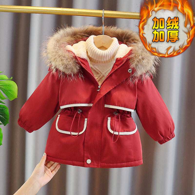 女宝宝冬装外套2023新款洋气加厚小童棉衣女童派克字母棉服韩版潮