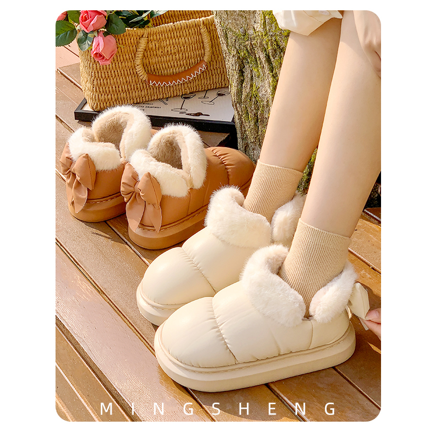 网红秋冬款蝴蝶结时尚雪地靴保暖百搭女款室内室外高颜值外穿棉鞋